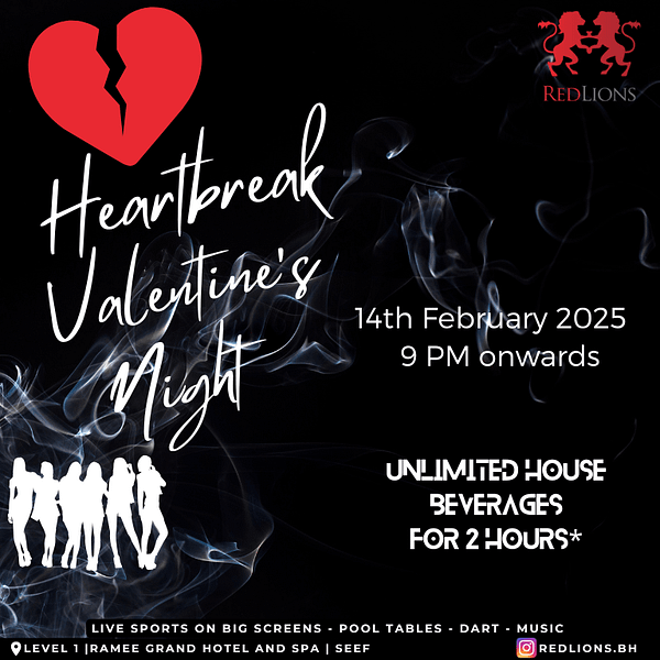 Heartbreak Valentine's Night at Redlions- Ramee Grand Hotel Valentine's Day Recommendations